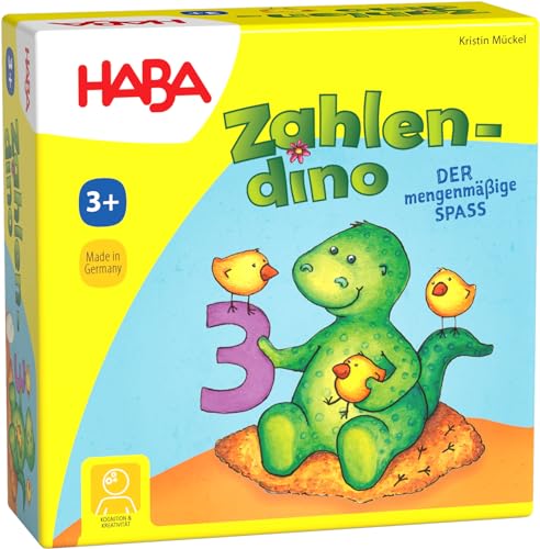 HABA 4928 - Zahlendino Dinostarkes Zahlen- und Memospiel, für 1-4 Kinder von 3-8 Jahren |Zum Zahlen und Mengen lernen, Mit Variante für 1 Kind