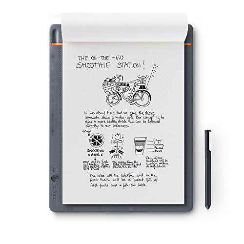 Wacom Bamboo Slate Smartpad A4, Großes Notepad (mit Digitalisierungs-Funktion inkl. Eingabestift mit Kugelschreiber-Mine, geeignet für Android & Apple), mittelgrau