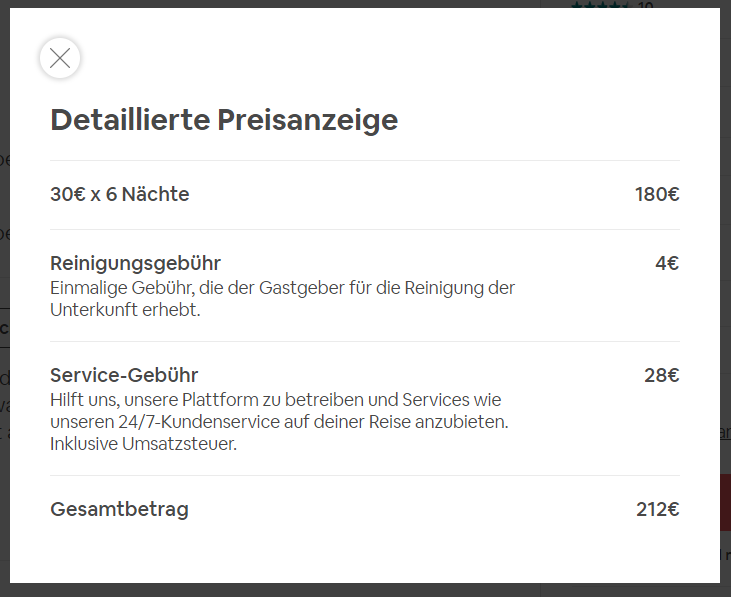 Airbnb Gebühren